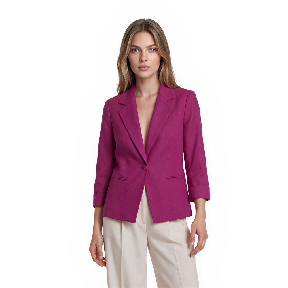 Talbots‎ Silk Cotton Blazer Women's Size 14 Magenta Pink Jacket Lined 3/4 Sleeve